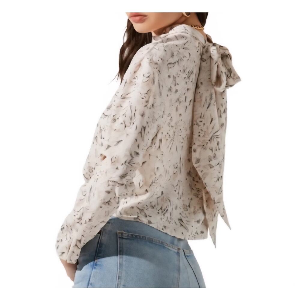 Astr The Label white sketch floral boho long sleeve crop top blouse Large.